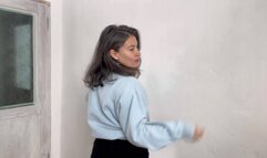 sexy nose appear while she takes off her blue sweatshirt m02