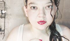 Chubby girl soaping her mouth