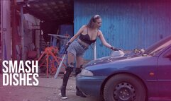 SMASH DISHES Brunette Ali destroys dishes