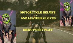 Motorcycle helmet, leather gloves dildo play