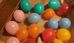 Fifi popping a floor full of balloons one by one with teasing and talking wearing single strap Birkenstocks *NEW*