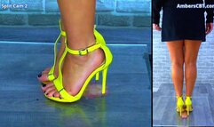 Crushing His Cock & Balls Under My Yellow Strappy Heels & Plexiglass - Split Cam 2 - A140SPLIT2