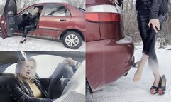 Anastasia does winter cranking, then warms her feet in exhaust fumes