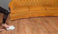 Fifi tries to walk on slippery monster slime covered floor wearing modified platform wedge flip flops *NEW*