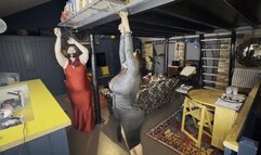 Rara and Lacy cuffed gagged and gowned