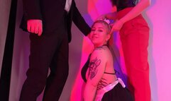 Cleaning Lady punished on cross and fucked by a couple