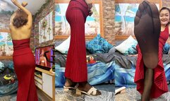 Sexy Feet and Red Dress