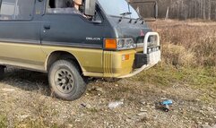 she will crush with her 4wd car wooden pallet and different bottles