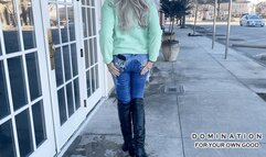 MILF Greta floods her jeans while waiting for her Uber ride at the shopping center (720p)
