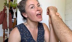 Biting man hairy arms