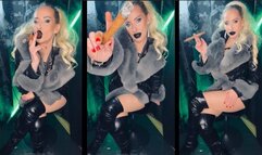 Sexy cigar smoking milf- Smoking a cigar in Leather fur and Boots