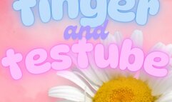 finger and testube - extreme close up