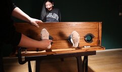 Asian big feet girl cotton socks bare feet tickled