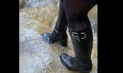 Soaking designer boots in the river