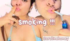 smoking and sucking my tits