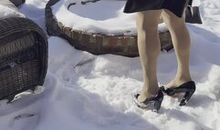 Playing with Heels in the Snow