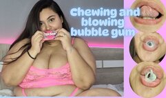 Chewing and blowing bubbles with bubble gum
