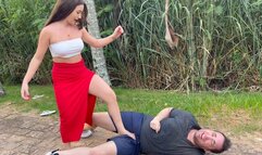 Princess Ana Clara kicking and smashing Cock and Balls in the park! 4K