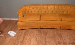 Fifi tries again to walk on slippery monster slime covered floor wearing modified platform wedge flip flops *NEW*