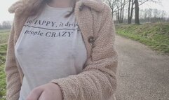 Boobwalk on the side of the road, braless walking in see thru shirt