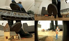 Giantess destroys a tiny village under her boots