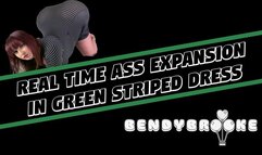 Real Time Ass Expansion In Green Striped Dress