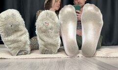 Amateur Couple in Dirty Socks Close Ups - Male Big Feet, Socks Removal, Sweaty Soles, Sniff Socks