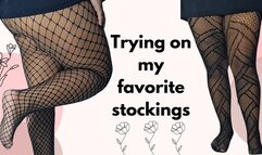 Trying on fishnet stockings