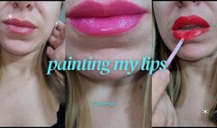 close-up painting my lips