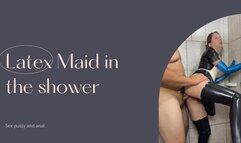 latex maid sex in the shower anal and pussy