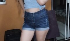 Smoking wearing green Nike sneaker and crushing the cigarette - short shorts