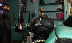 Rubber Drone in a fleshlight gasmask, gets used by Mistress Envy and her Filthy Friend Rubber Rose
