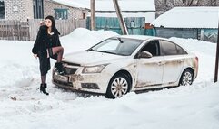 CAR STUCK Ellie got stuck in the snow trying to turn around