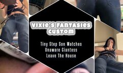 Tiny Step Son Watches Unaware Giantess Leave The House