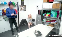 Shoplifter Paisley Bennett moaning while getting pummeled from behind