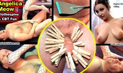 CBT Clothespin Fun with Miss Angelica Meow - 1080P - This good slave boy has 20 clothespins put on his cock and balls and has his nuts kicked in by this sexy Mistress!
