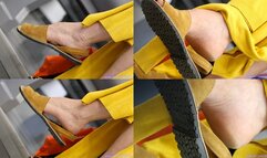 Dangling sandals foot fetish, cute and sexy feet close-up, shoe fetish admiration