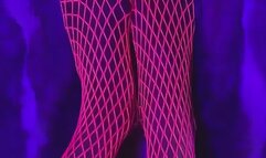 pink neon fishnet on sexy small Asian feet with long toes