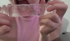 My stepsister ordered a dildo and she unwraps it and then tests it with her pussy and mouth in JOI