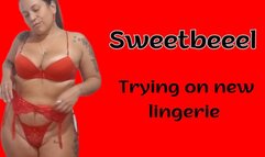 Trying on new lingerie