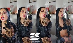 Smoking with crossed legs, no panties and gloves