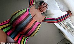 Maja meets Alice Part 229 - Alice bounces her Big Tits in a Rainbow Netdress from below (Clip No 2818 - mp4 version)