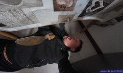 Boot worship and dirty soles lick under table