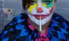 smoking clown girl poping balloons with cigarette