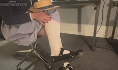 Amelie shoeplaying dressed in school uniform waiting to go to a party