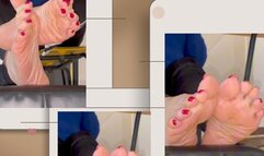 Lite under the table to worship Empress Bella's feet