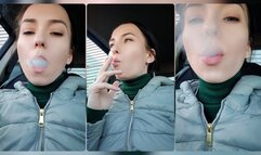Chainsmoking in the car: Miss Sara