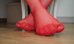 #1 Your Mistress's Feet in Red Nylon Stockings Are Your Object of Worship