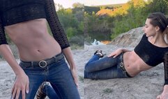 Dancing on the dusty ground, lie down on belly in the dust (custom video)