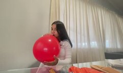 Akina blows balloons at her dining table part 2